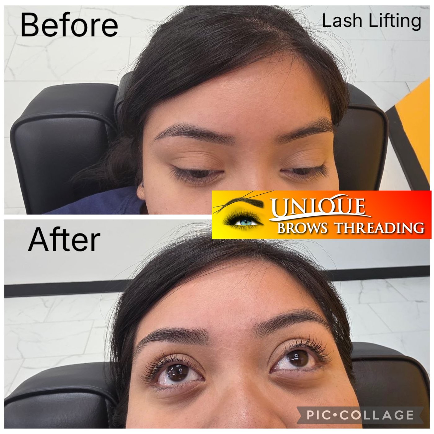 Lash lifting — before & after — Unique Eyebrow Threading